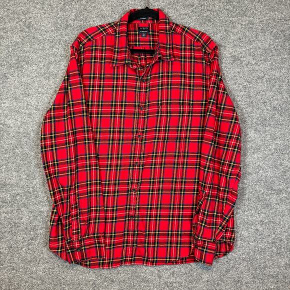 J.Crew Shirt Mens XL Red Plaid Flannel Button Up Casual Soft Classic Fit - Picture 2 of 9